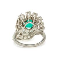 PLATINUM, EMERALD AND DIAMOND RING