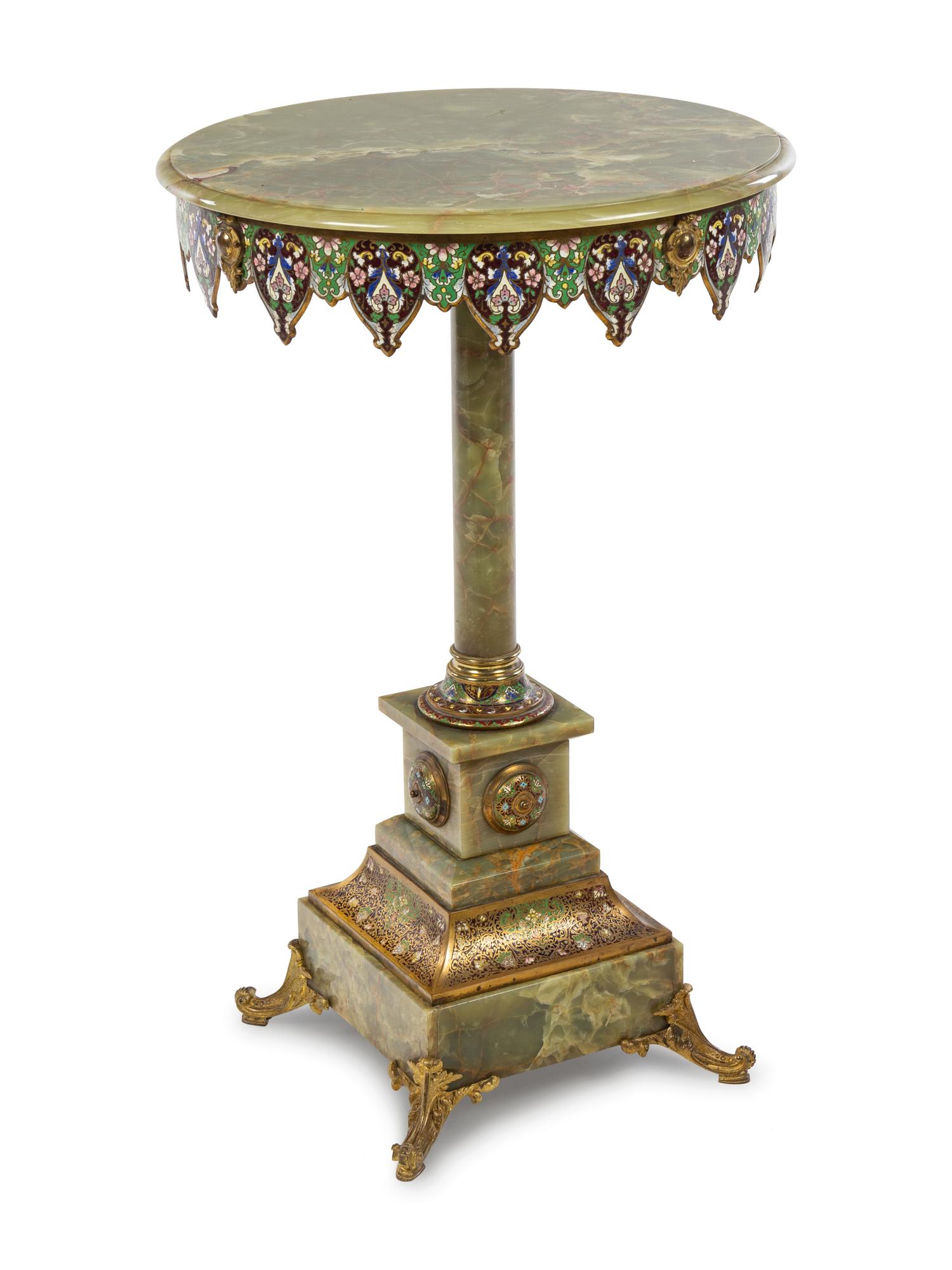A Continental Onyx and Champlevé Side Table
