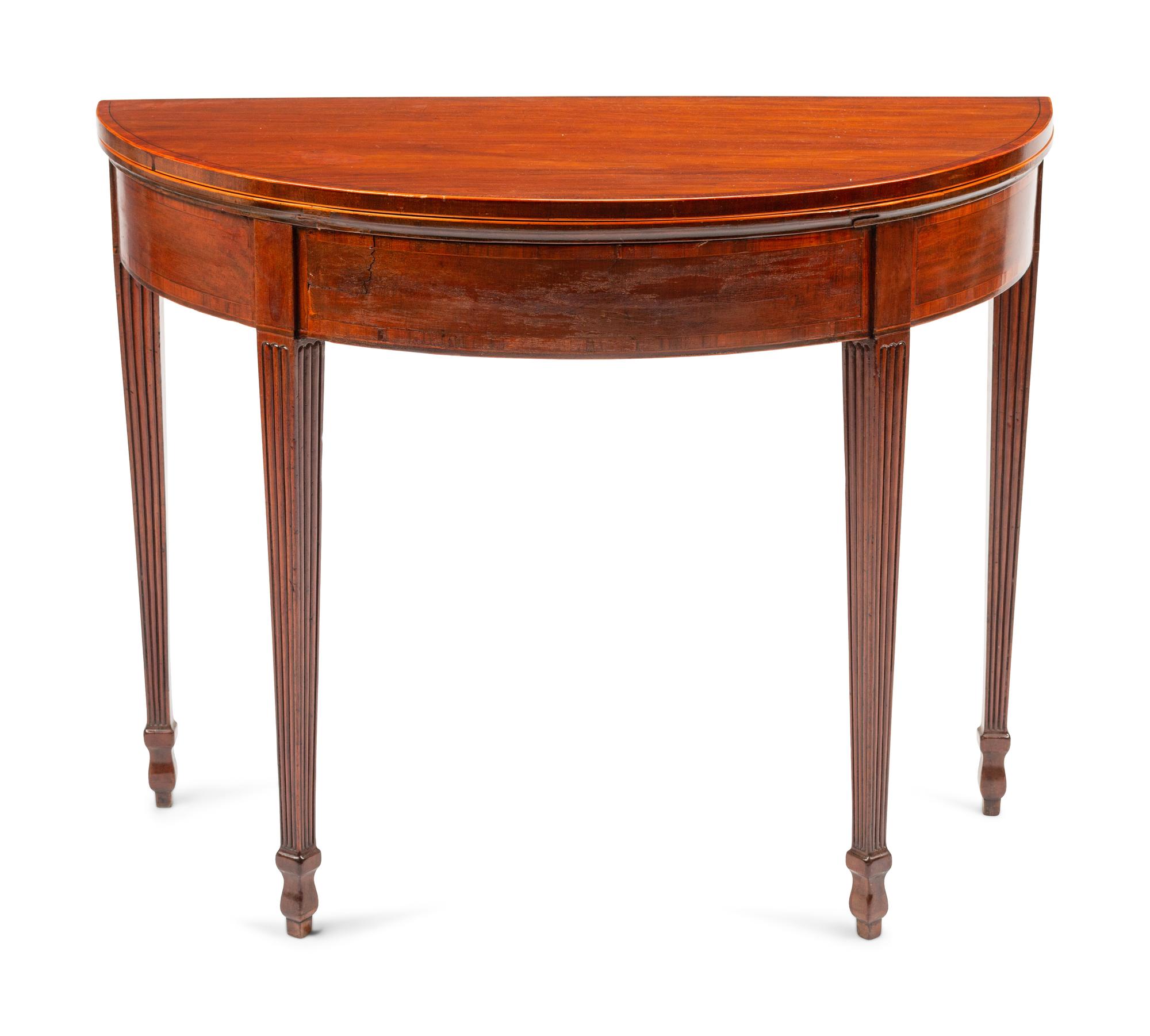 A Continental Mahogany Demilune Game Table