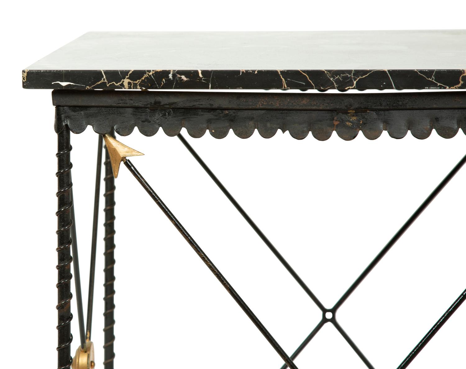 A Maison Jansen Style Wrought Iron and Marble Top Side Table — 20TH CENTURY