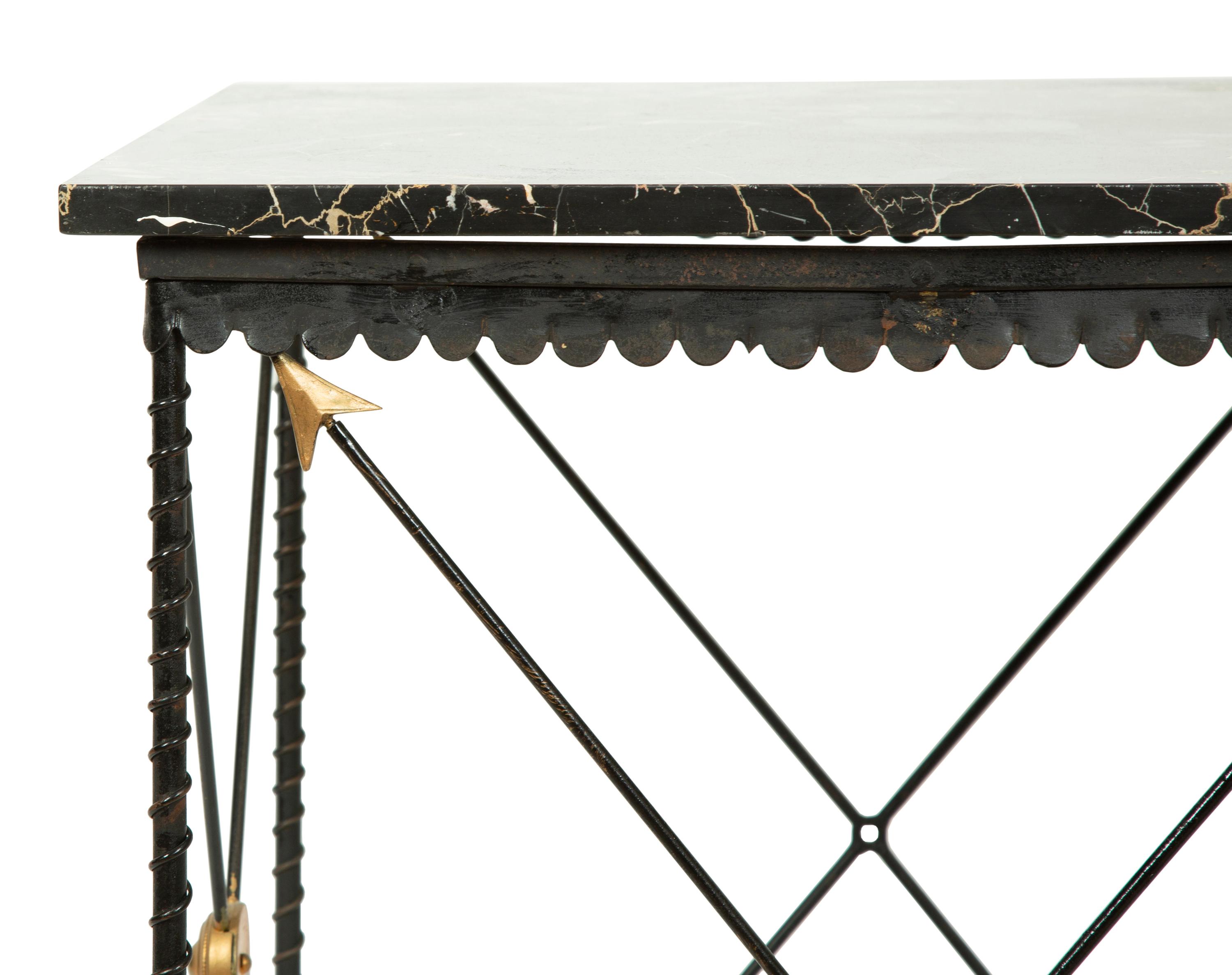 A Maison Jansen Style Wrought Iron and Marble Top Side Table — 20TH CENTURY