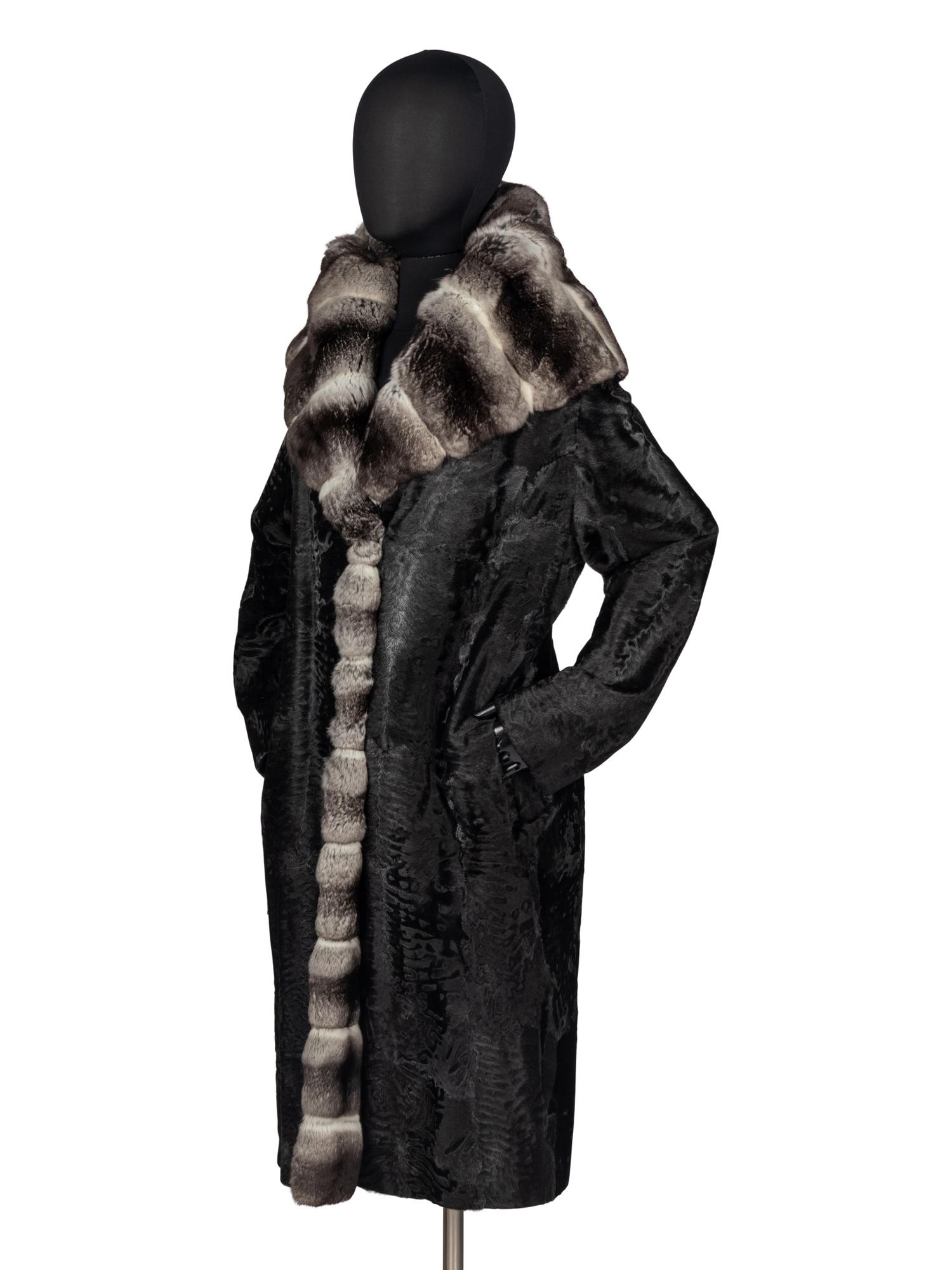 J. Mendel Broadtail Fur Coat With Chinchilla Trim
