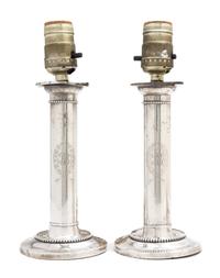 A Pair of American Sterling Silver Candlesticks, Goodnow & Jenks, Boston, MA, Early 20th century, retailed by Spaulding & Co., of colum