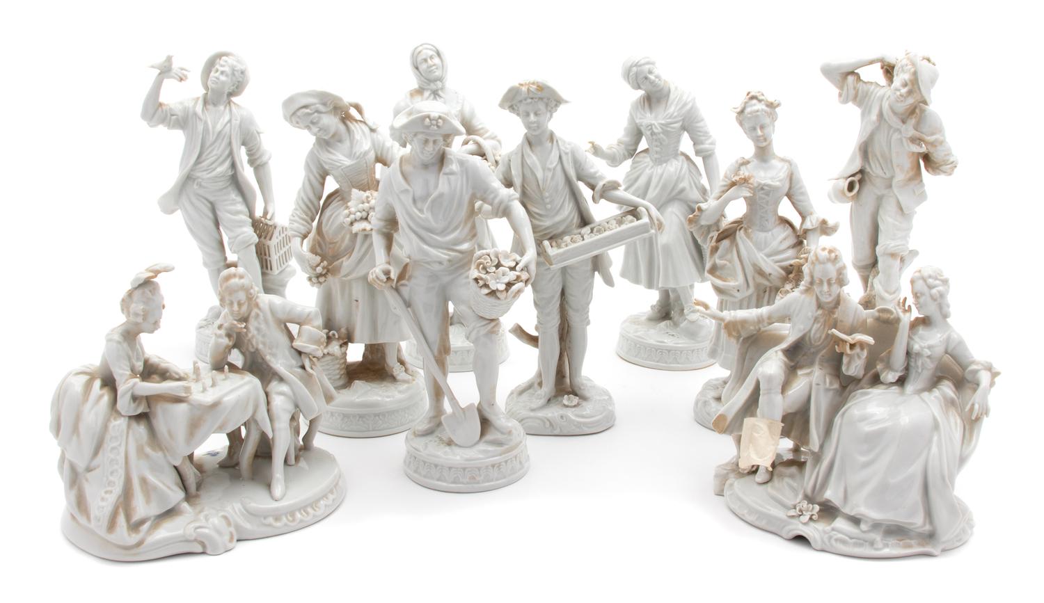 A Group of Twelve Volkstedt White Porcelain Figurines Height of largest 8 1/2 inches. — 19TH CENTURY