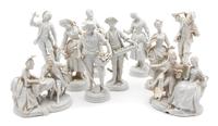 A Group of Twelve Volkstedt White Porcelain Figurines Height of largest 8 1/2 inches. — 19TH CENTURY