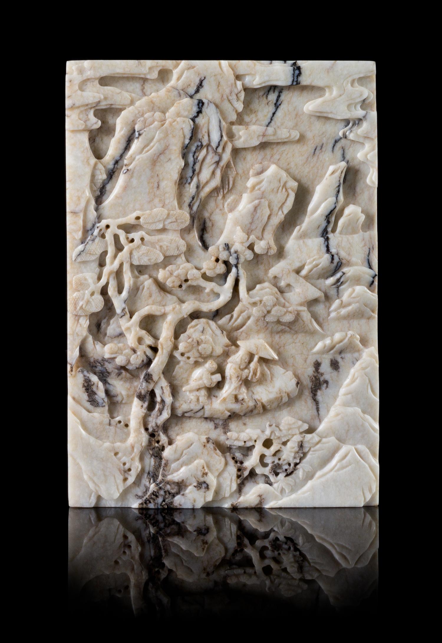 A Chicken Bone Jade Plaque Height 6 3/4 x width 4 3/4 x depth 3/4 inches.