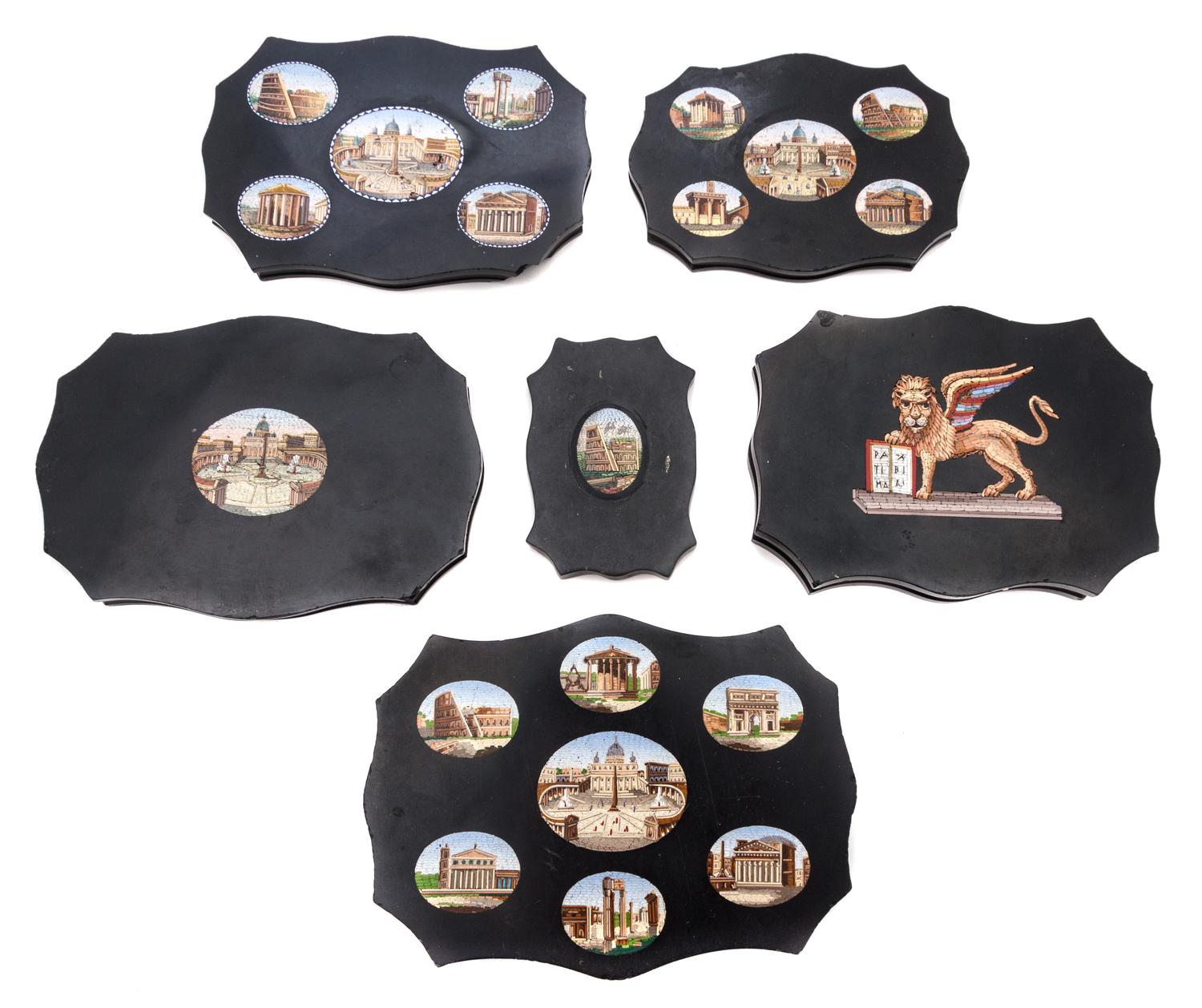 Six Italian Micromosaic Paperweights Width of widest 6 1/2 inches — 19TH/20TH CENTURY