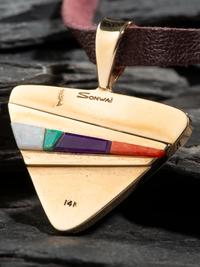 Reversible 14K Gold Pendant, set with Coral, Opal, Turquoise, and Sugilite Mosaic Inlay