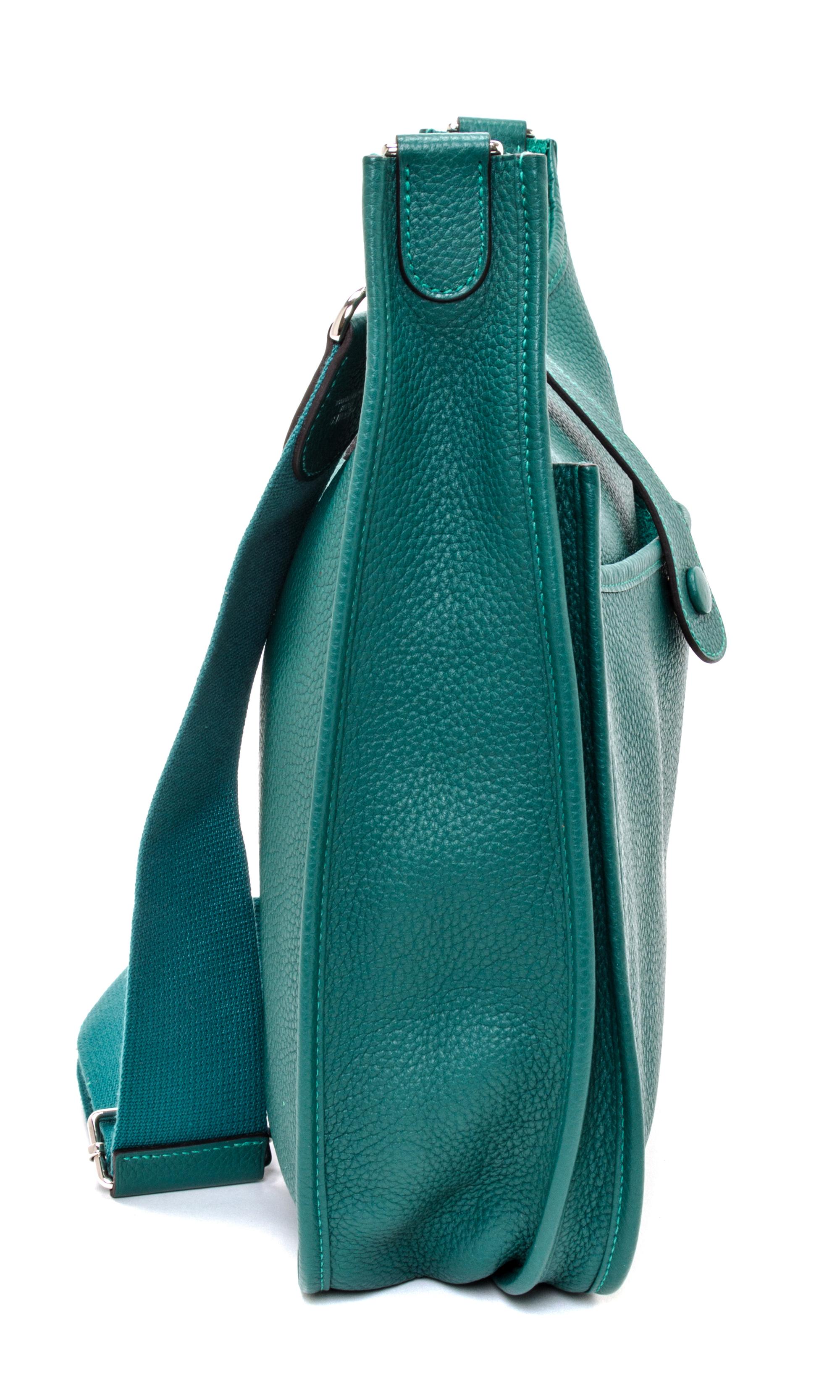 An Hermes Malachite Green Evelyne III GM Handbag, 13" x 12" x 3".