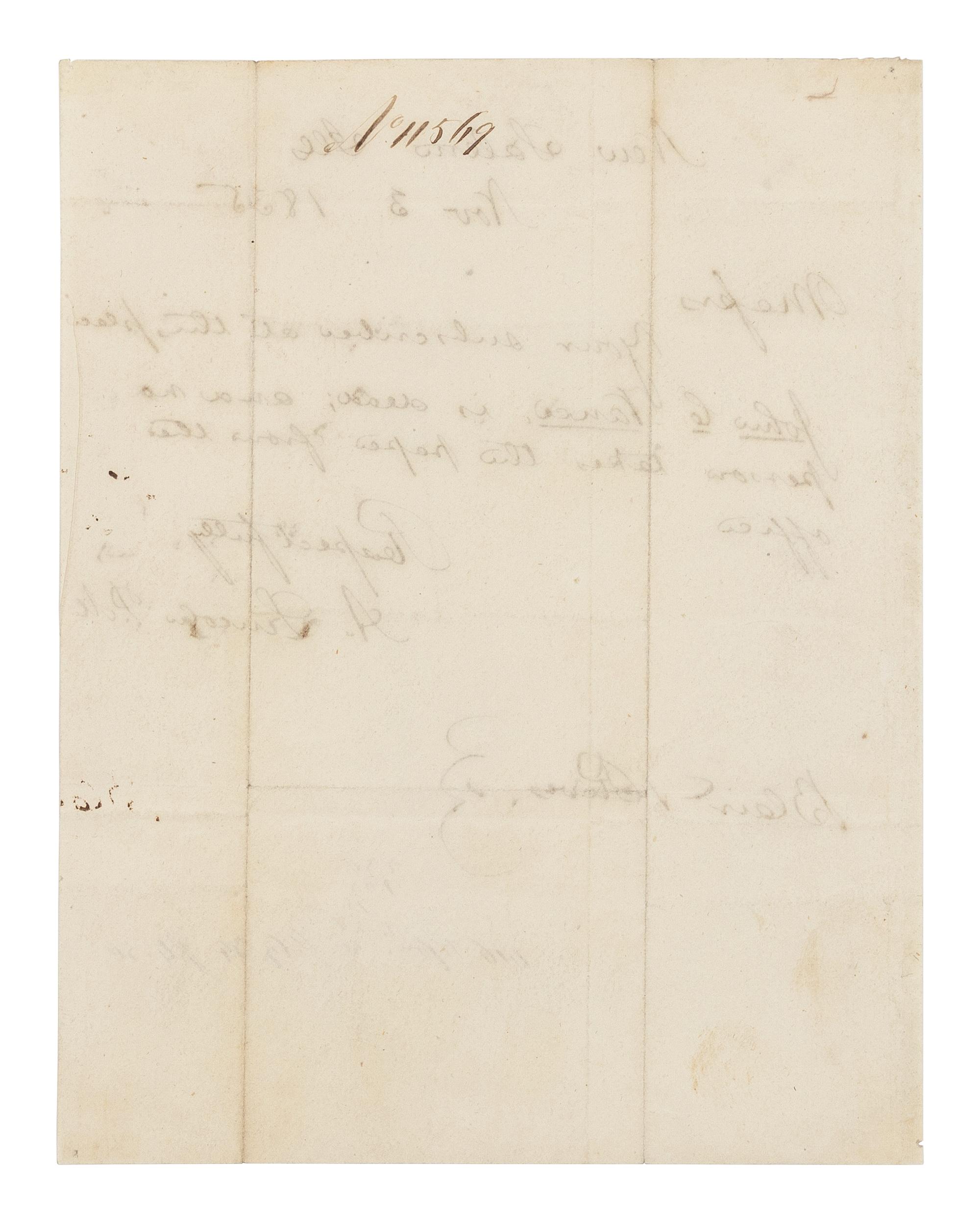 LINCOLN, Abraham (1809-1865). Autograph letter signed ("A. Lincoln P.M.") as Postmaster, to Blair & Rives. New Salem, Illinois, 3 November 1835.