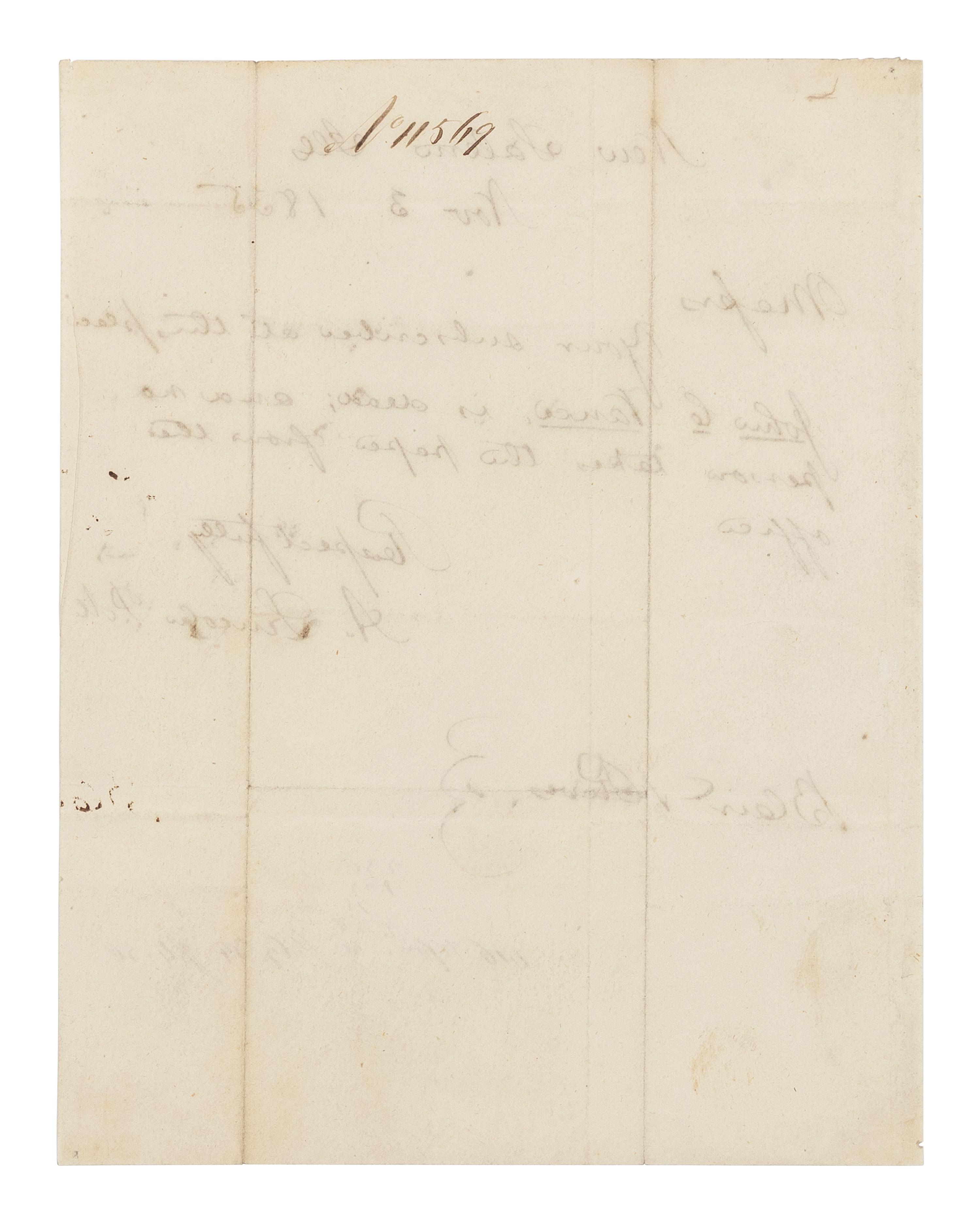 LINCOLN, Abraham (1809-1865). Autograph letter signed ("A. Lincoln P.M.") as Postmaster, to Blair & Rives. New Salem, Illinois, 3 November 1835.