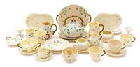 An Assembled Belleek Shamrock Basketweave Tea and Dessert Service Width of teapot 9 inches. — SECOND BLACK MARK THROUGH SEVENTH GOLD MARK (1891-1993)
