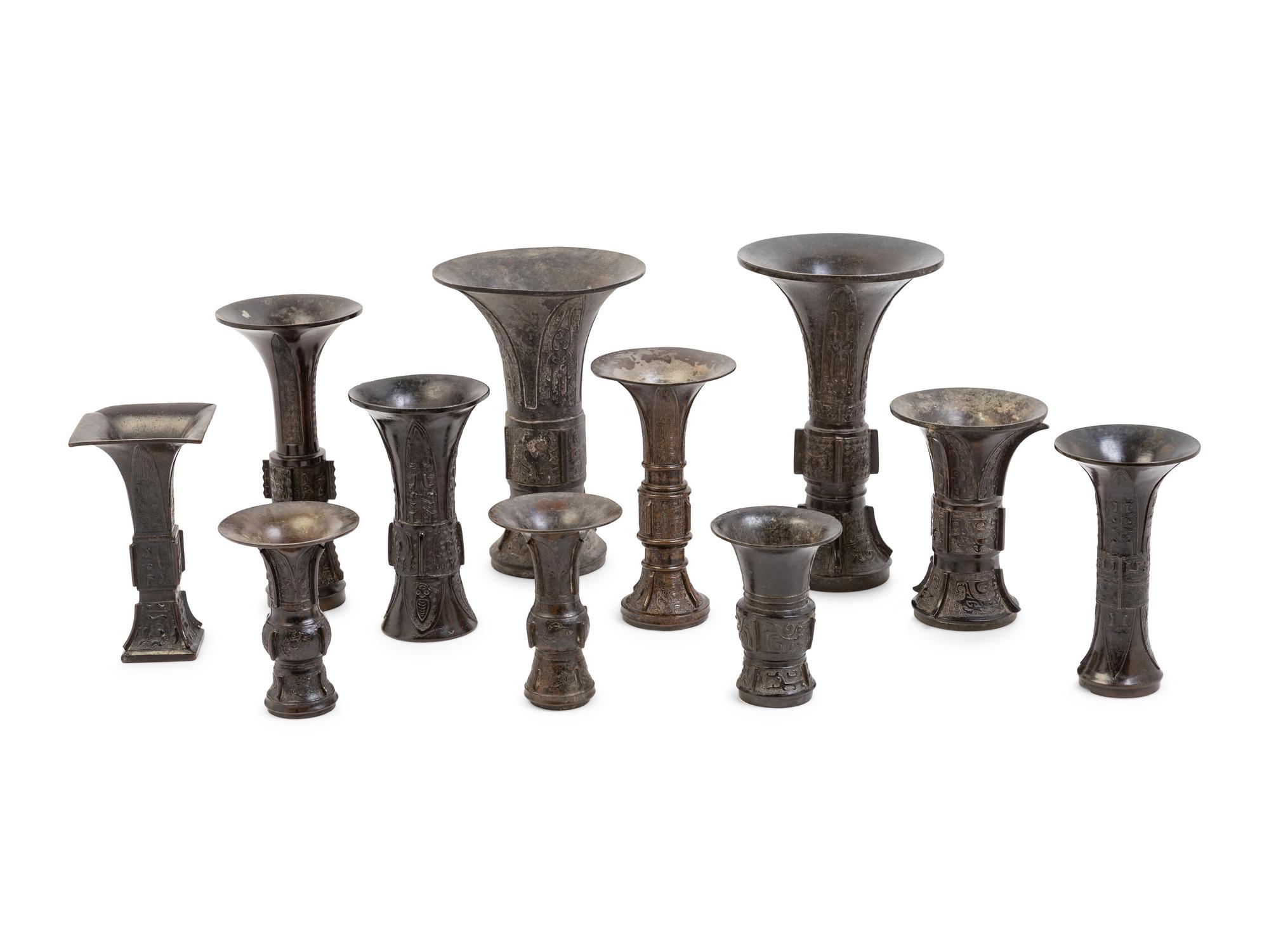 12 Chinese Bronze Gu Vases