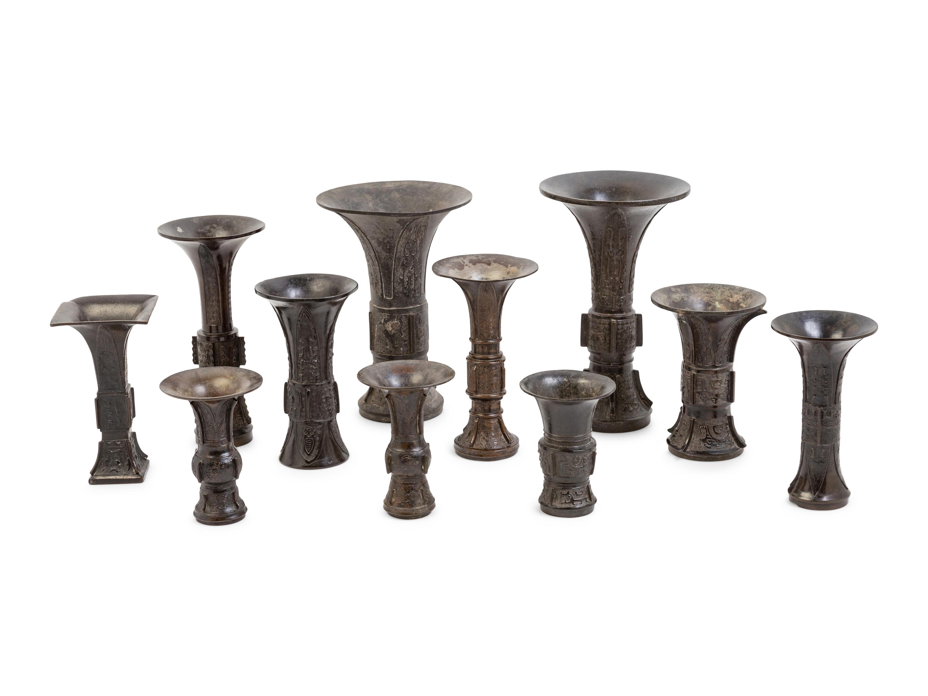 12 Chinese Bronze Gu Vases