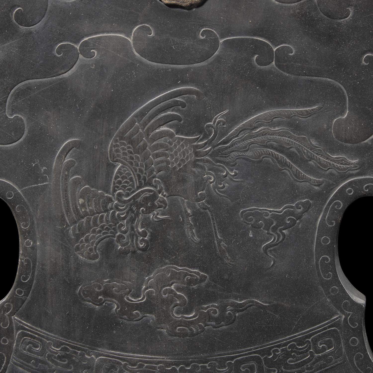 A Large Chinese Low-Relief Duan Stone Chime, 19th Century 清晚期 端石如意雲頭石磬