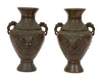 A Pair of Japanese Bronze Vases