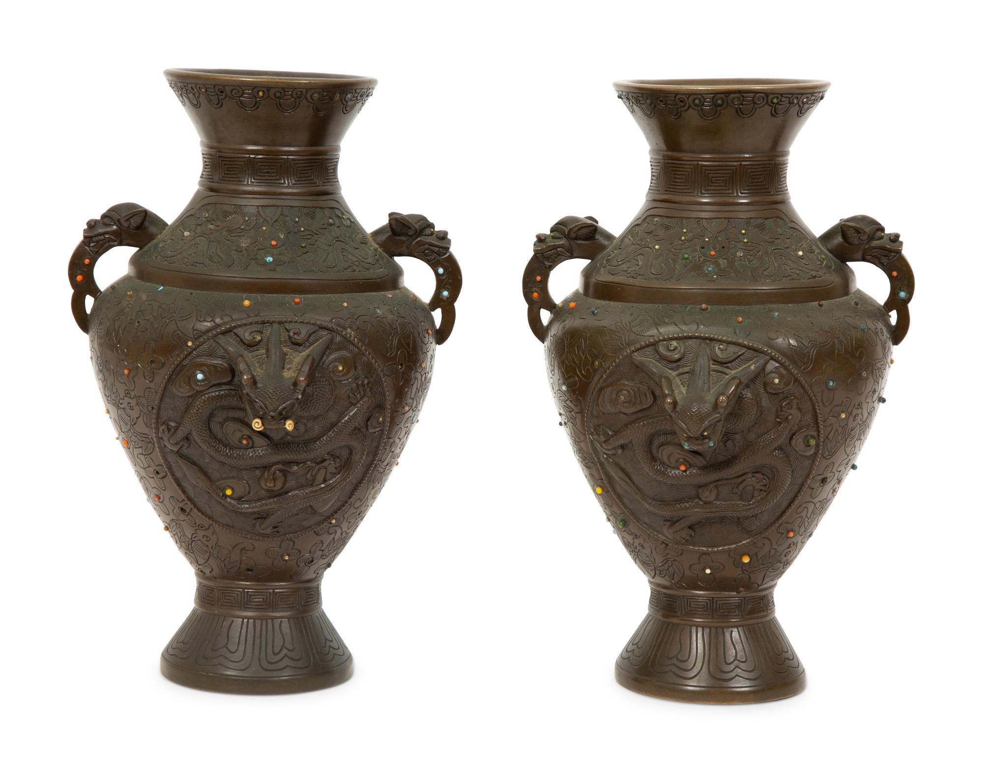 A Pair of Japanese Bronze Vases
