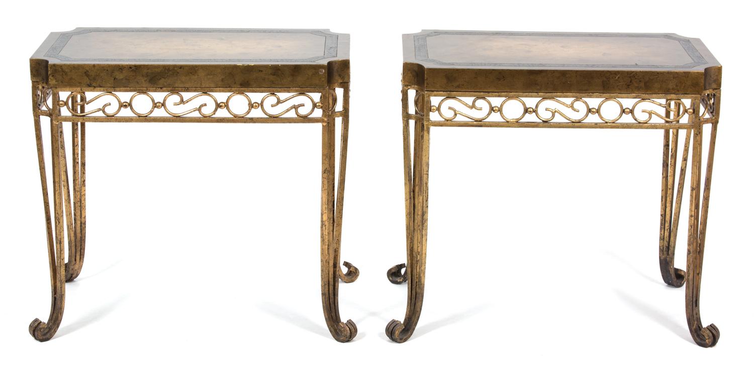 A Pair of Regency Style Faux Decorated and Gilt Metal Side Tables — 20TH CENTURY