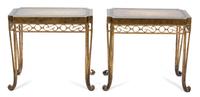 A Pair of Regency Style Faux Decorated and Gilt Metal Side Tables — 20TH CENTURY