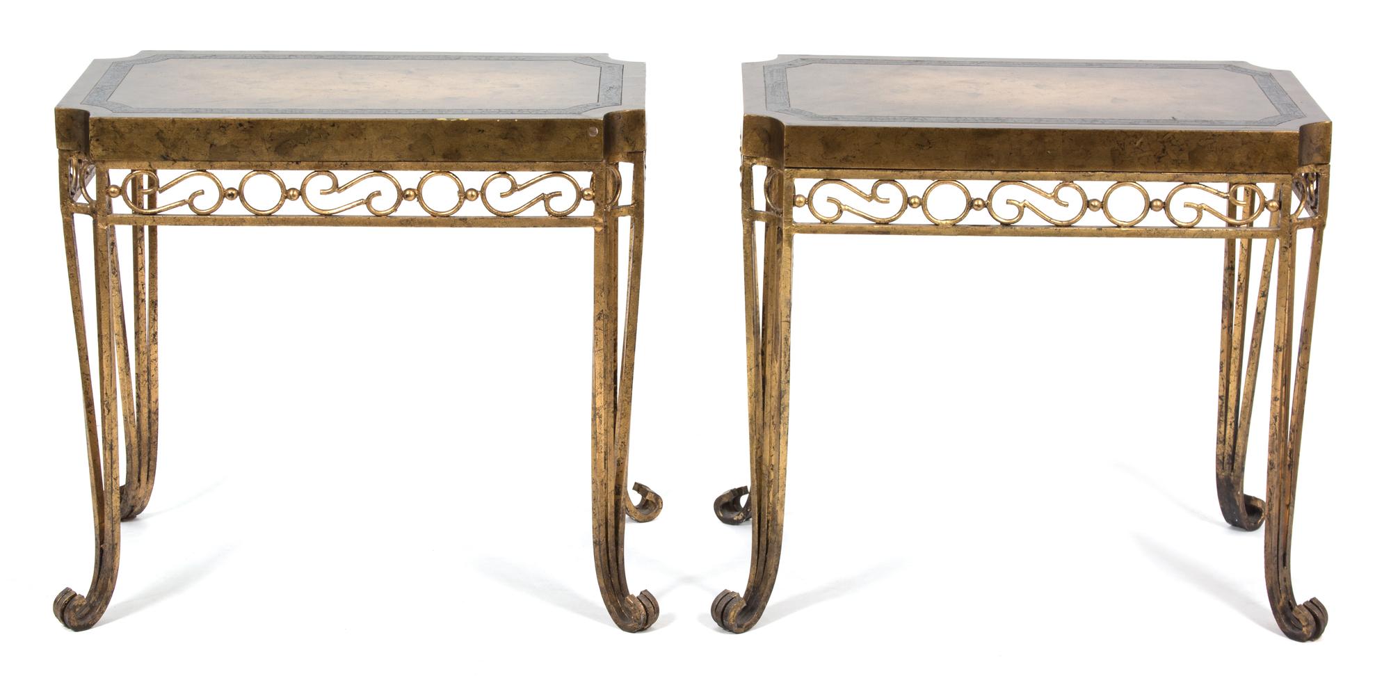 A Pair of Regency Style Faux Decorated and Gilt Metal Side Tables — 20TH CENTURY