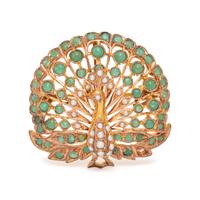 EMERALD AND SEED PEARL PEACOCK BROOCH