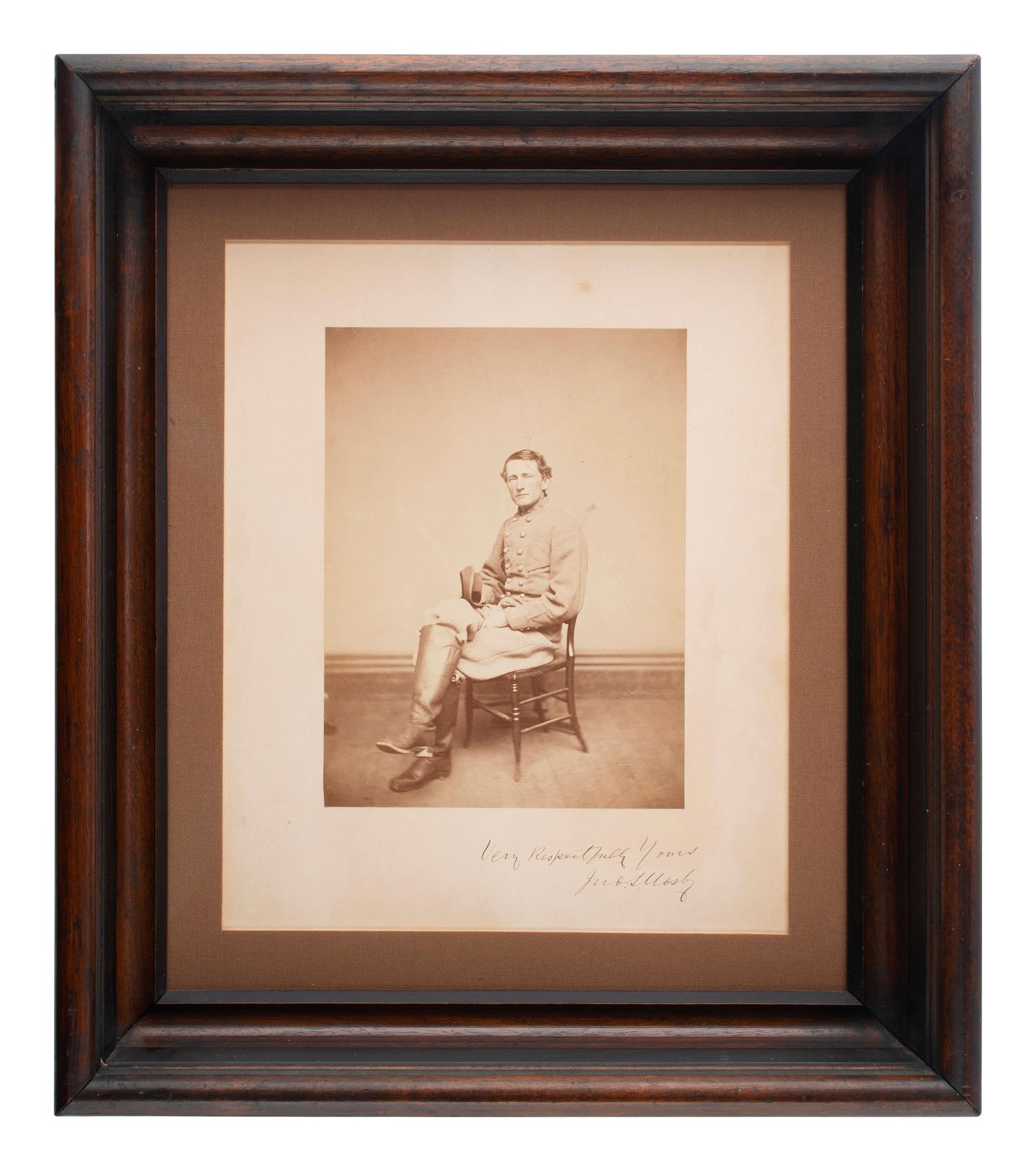 [CIVIL WAR]. MOSBY, John Singleton (1833-1916). Signed large format albumen photograph ("Jno. S. Mosby"). Baltimore, MD: Bendann Brothers, ca 1864 or after.