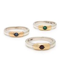 Collection of Three Sterling Silver, Yellow Gold, and Gemstone Rings
