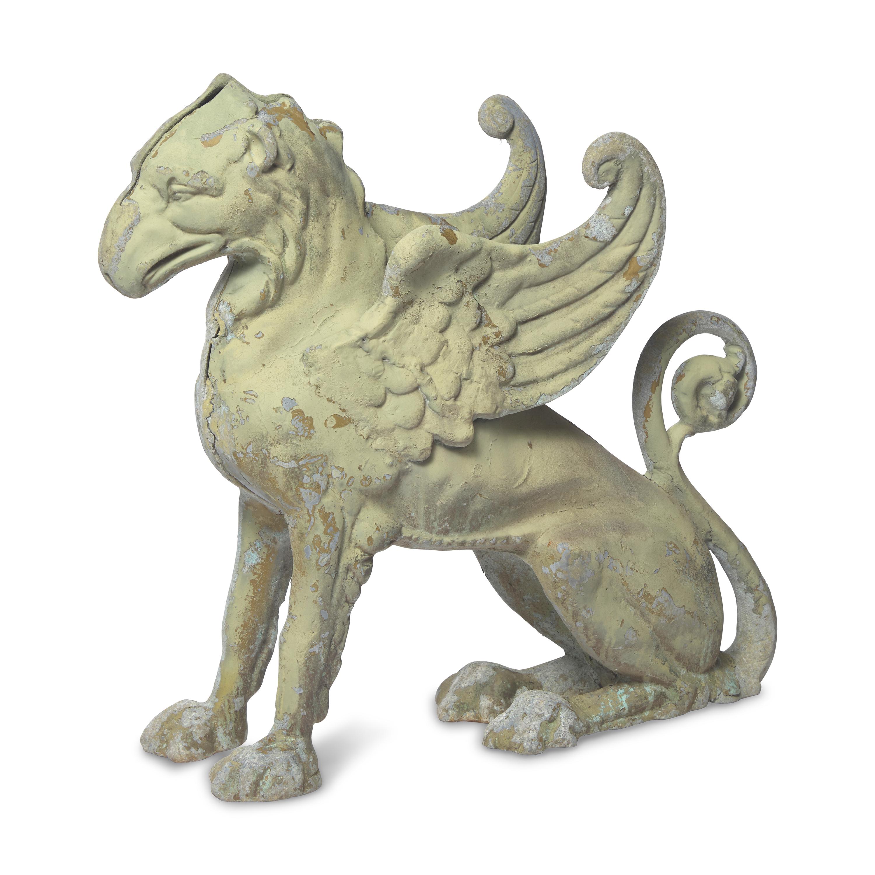 A Cast and Painted Zinc Garden Figure of a Griffin