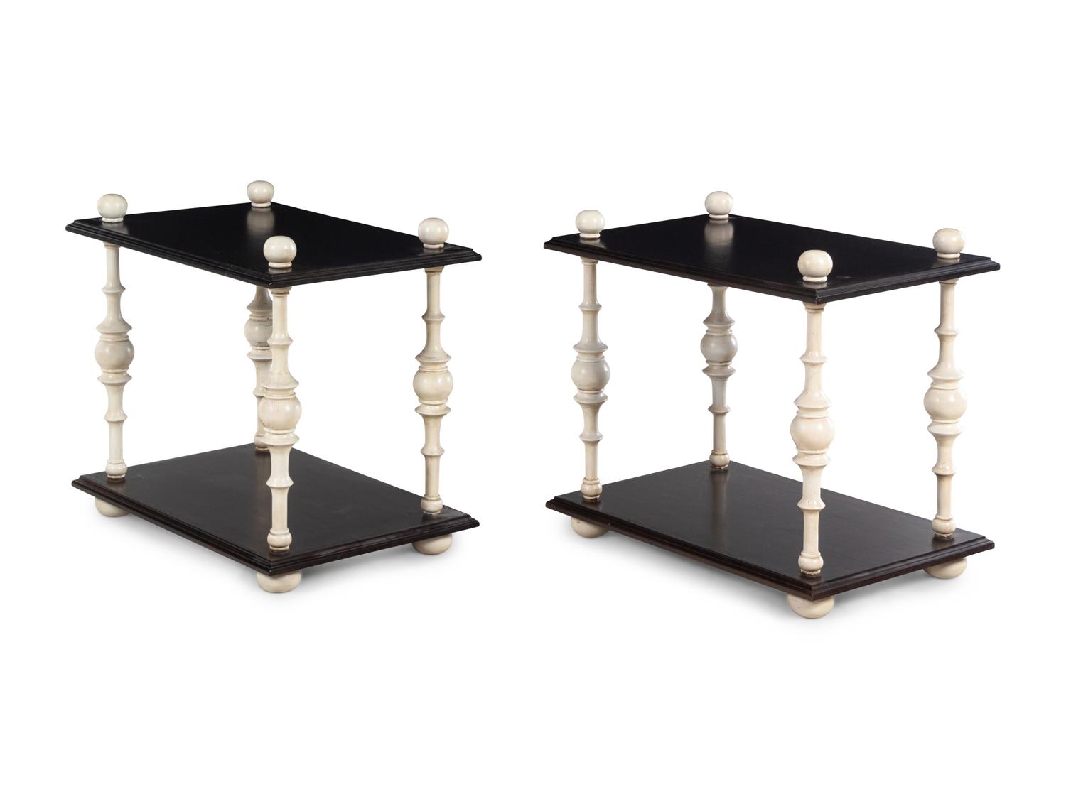 A Pair of Ebonized and White Painted Side Tables