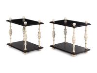 A Pair of Ebonized and White Painted Side Tables