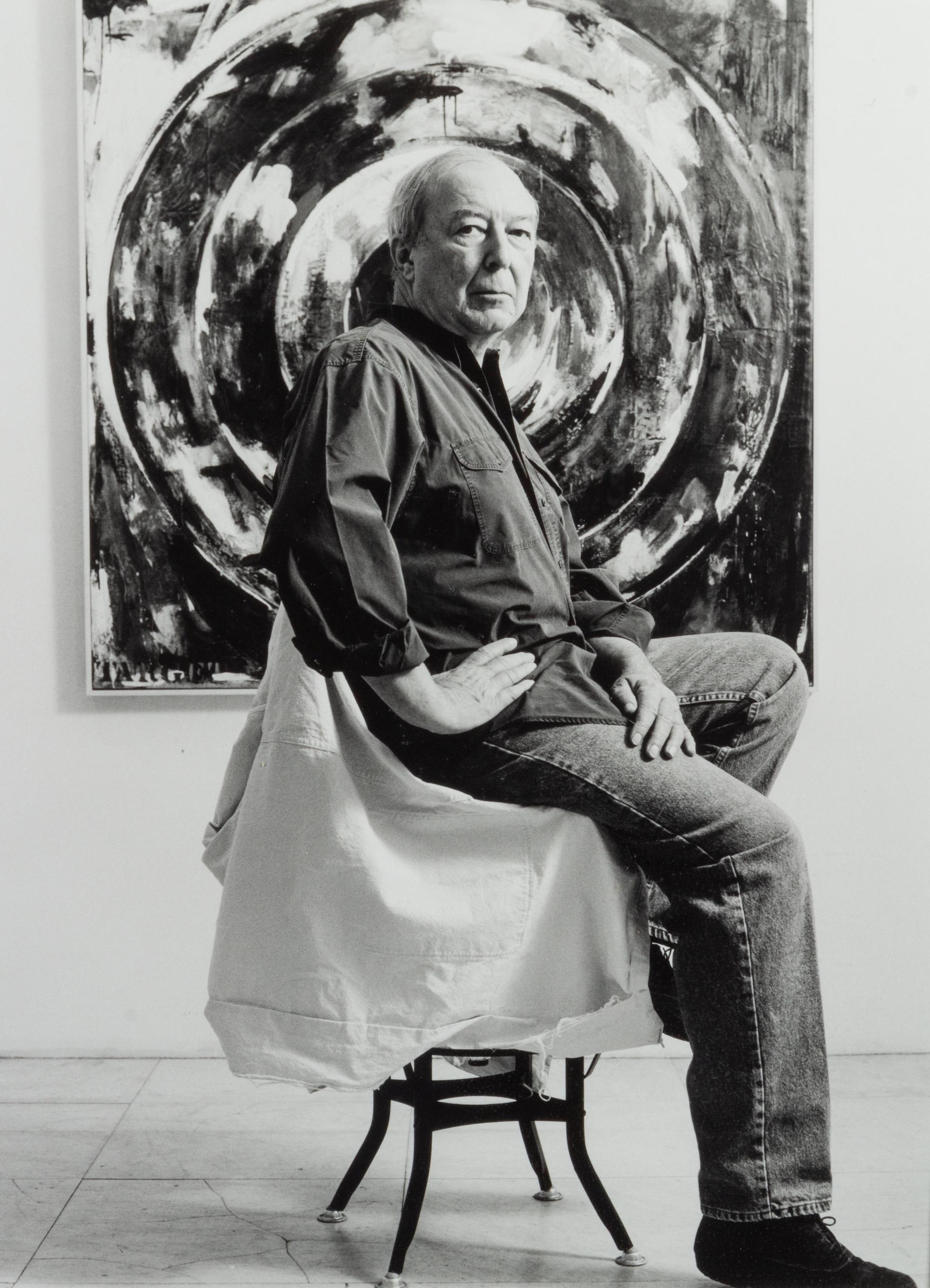 Group of 4 Portraits of Artists (including Jasper Johns, Roy Lichtenstein, Andy Warhol with Russell Means, and an unknown artist's hand with sketchbook)