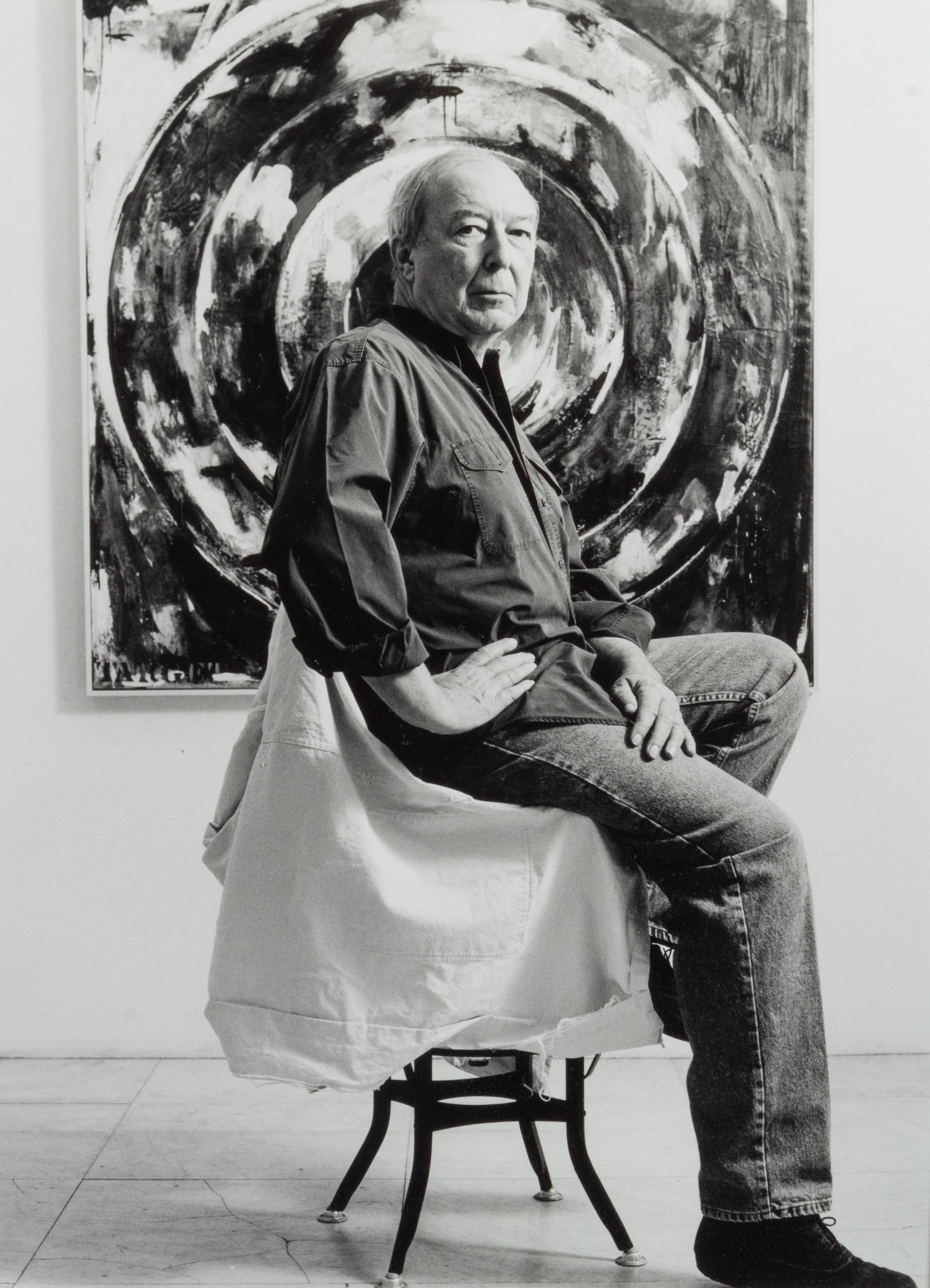 Group of 4 Portraits of Artists (including Jasper Johns, Roy Lichtenstein, Andy Warhol with Russell Means, and an unknown artist's hand with sketchbook)