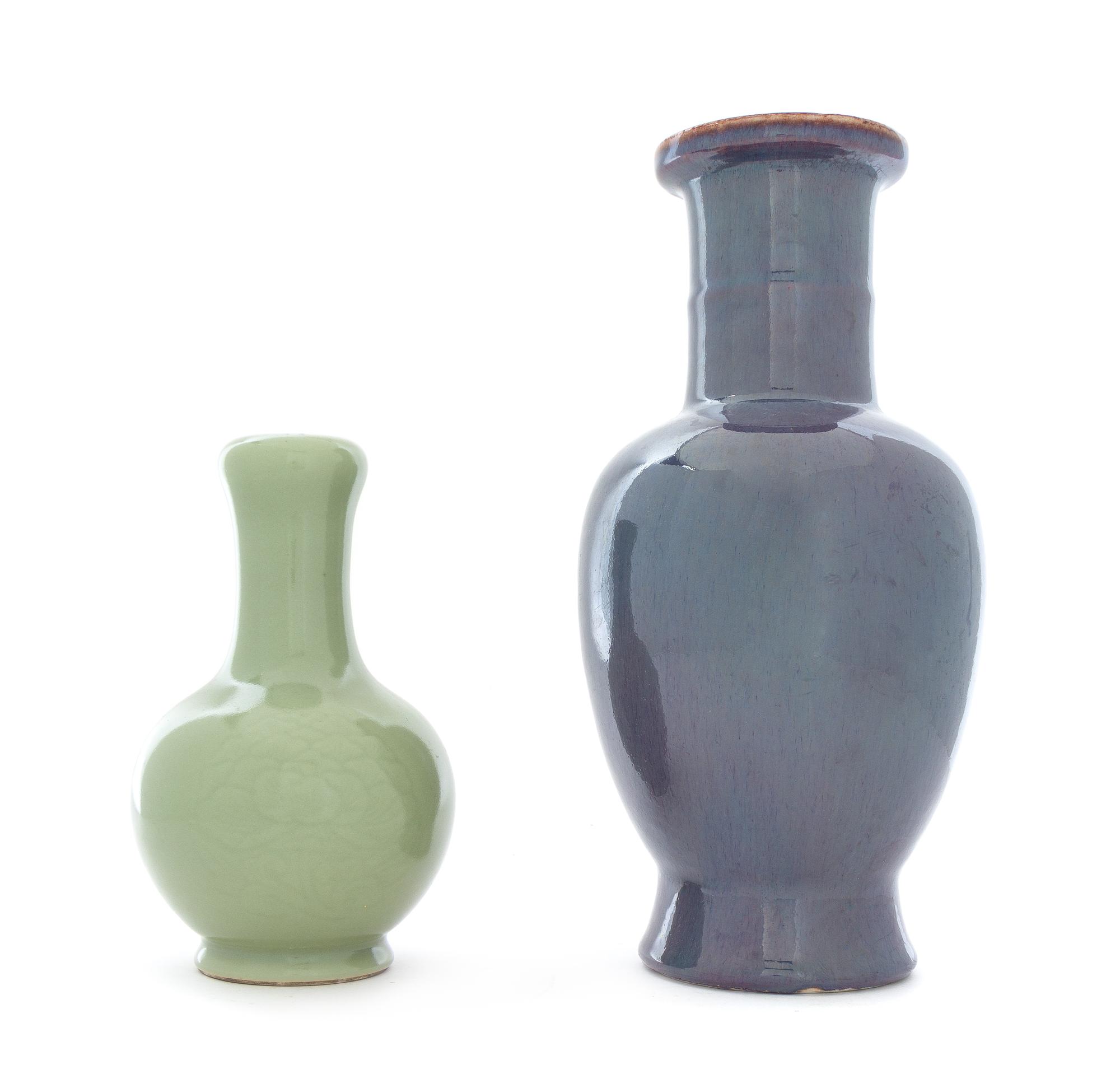 Two Monochrome Glazed Porcelain Vases Height of taller 13 1/2 inches.