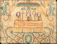 An English or Continental Painted and Embroidered Silk Religious Needlework Picture