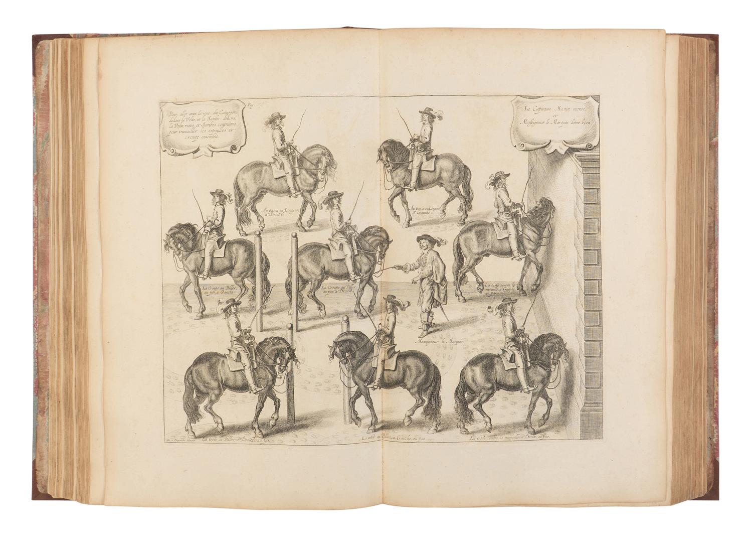 [EQUESTRIAN]. NEWCASTLE, William Cavendish (1592-1676), SAUNIER, Gaspard de (1663-1748), DIEPENBEKE, Abraham van (1596-1675), illustrator. Méthode et Invention Nouvelle de Dresser les Chevaux . London: Chez Jean Brindley, Libraire de S. A. R. Monseigneur le Prince de Galles, dans New Bond-street, 1737.