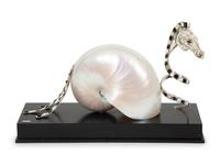 A Roberto Estevez Seahorse Nautilus Shell and Silver Sculpture
