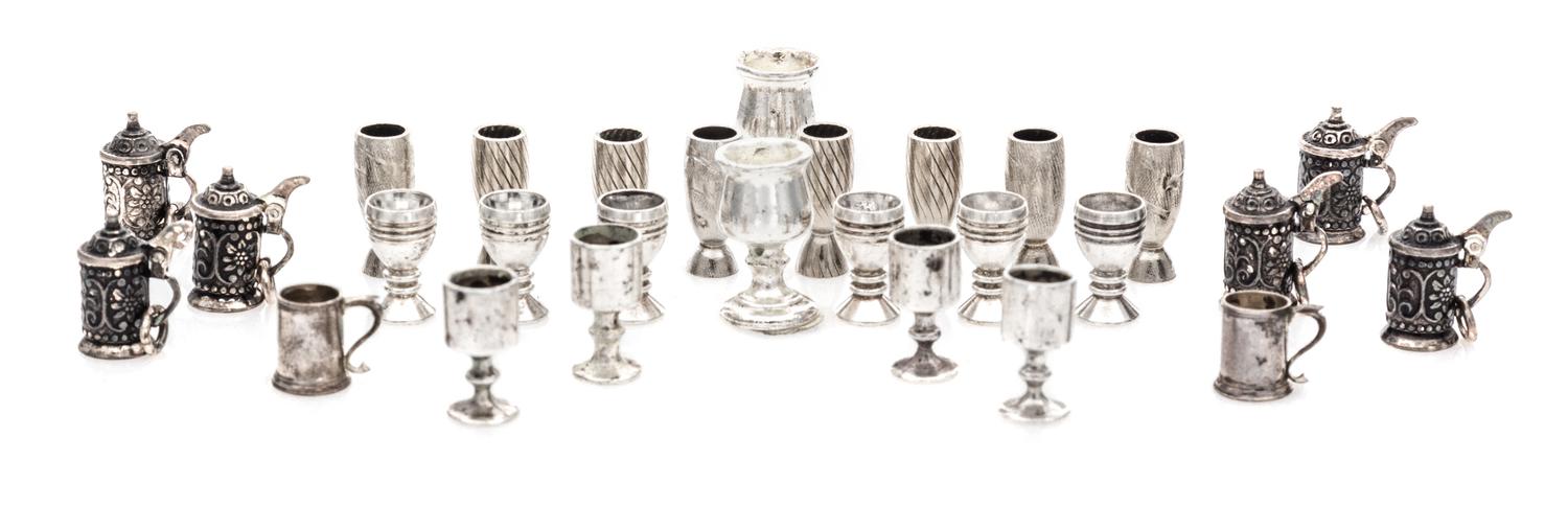 A Collection of Silver Drinking Articles, Various Makers, comprising a set of eight tumblers of baluster form; a set of six goblets hav