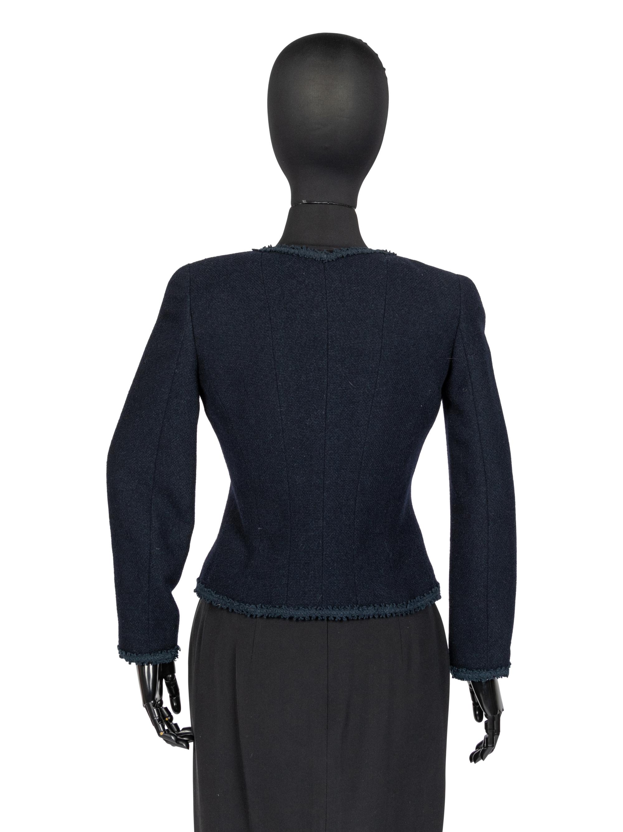 Chanel Blue Tweed Jacket and Camellia Brooch, 1990s