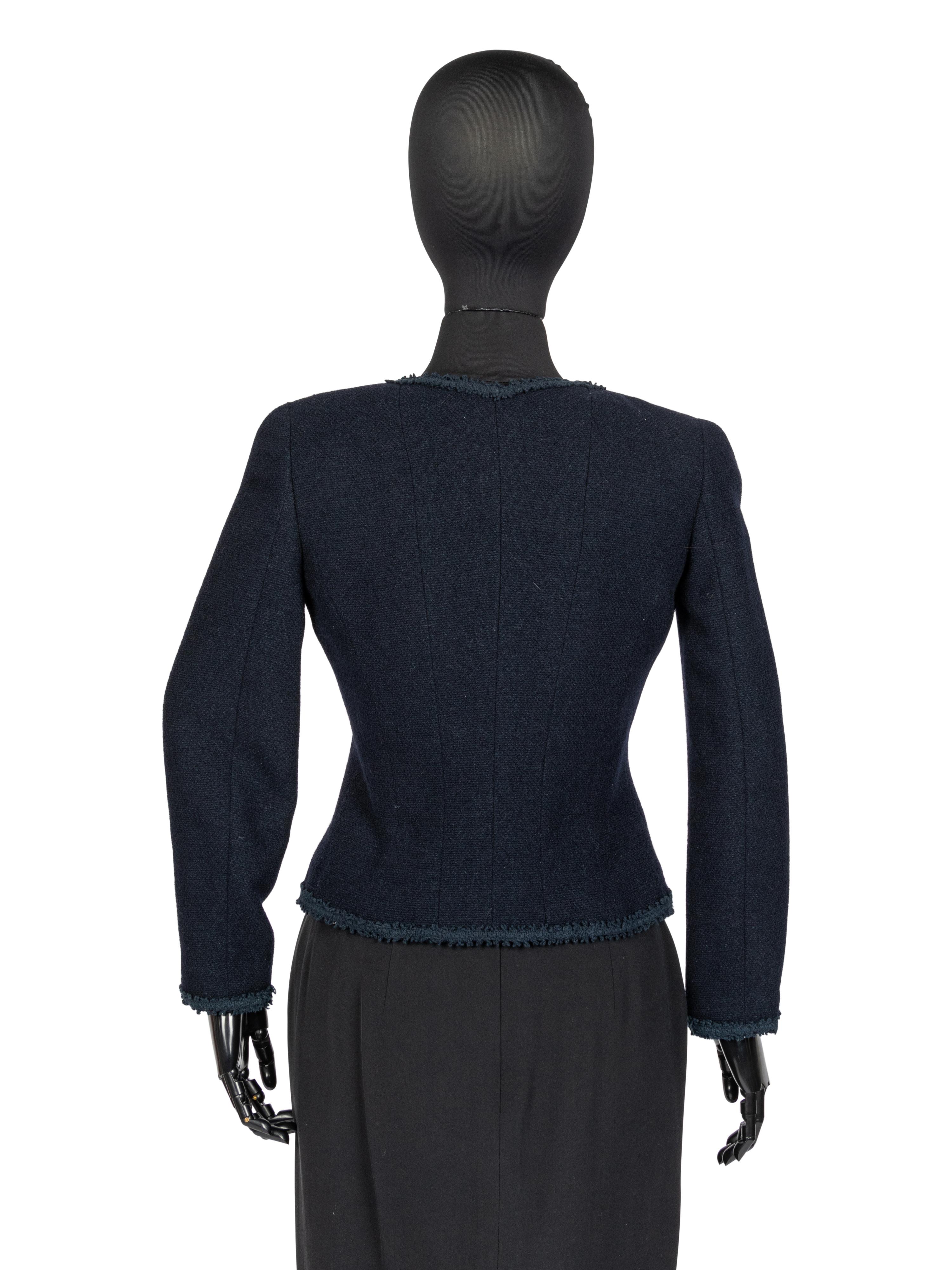 Chanel Blue Tweed Jacket and Camellia Brooch, 1990s