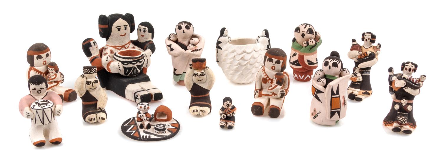 Fourteen Acoma Pottery Figures — Various Makers