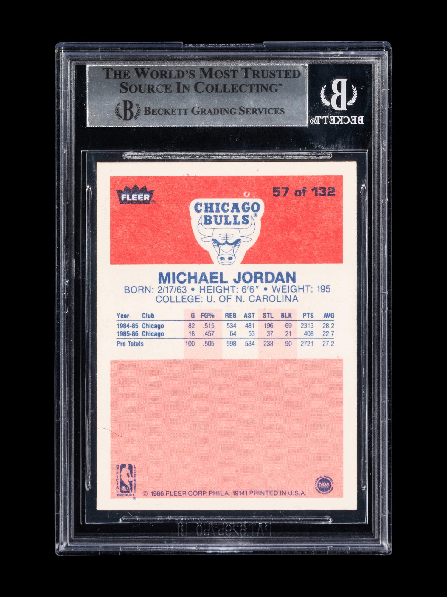 A 1986 Fleer Michael Jordan Rookie Basketball Card No. 57 (BGS 8.5 NM-MT+)