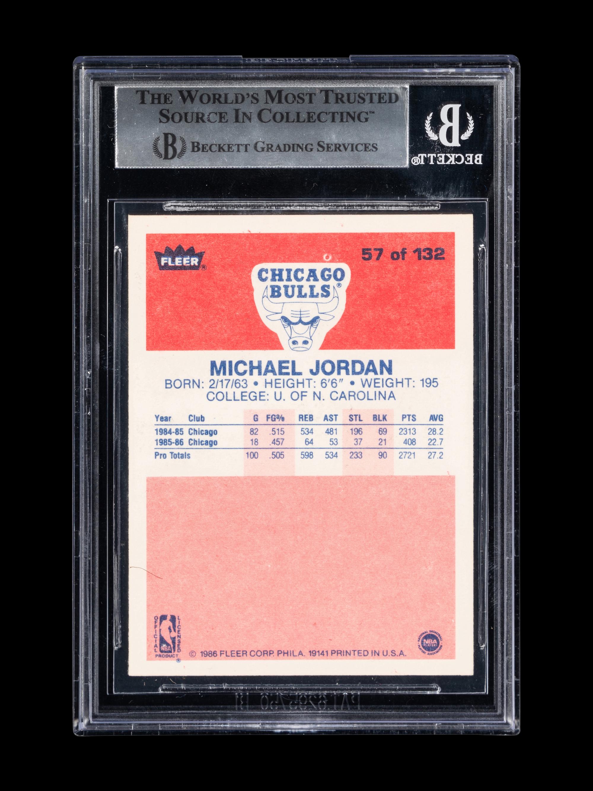 A 1986 Fleer Michael Jordan Rookie Basketball Card No. 57 (BGS 8.5 NM-MT+)