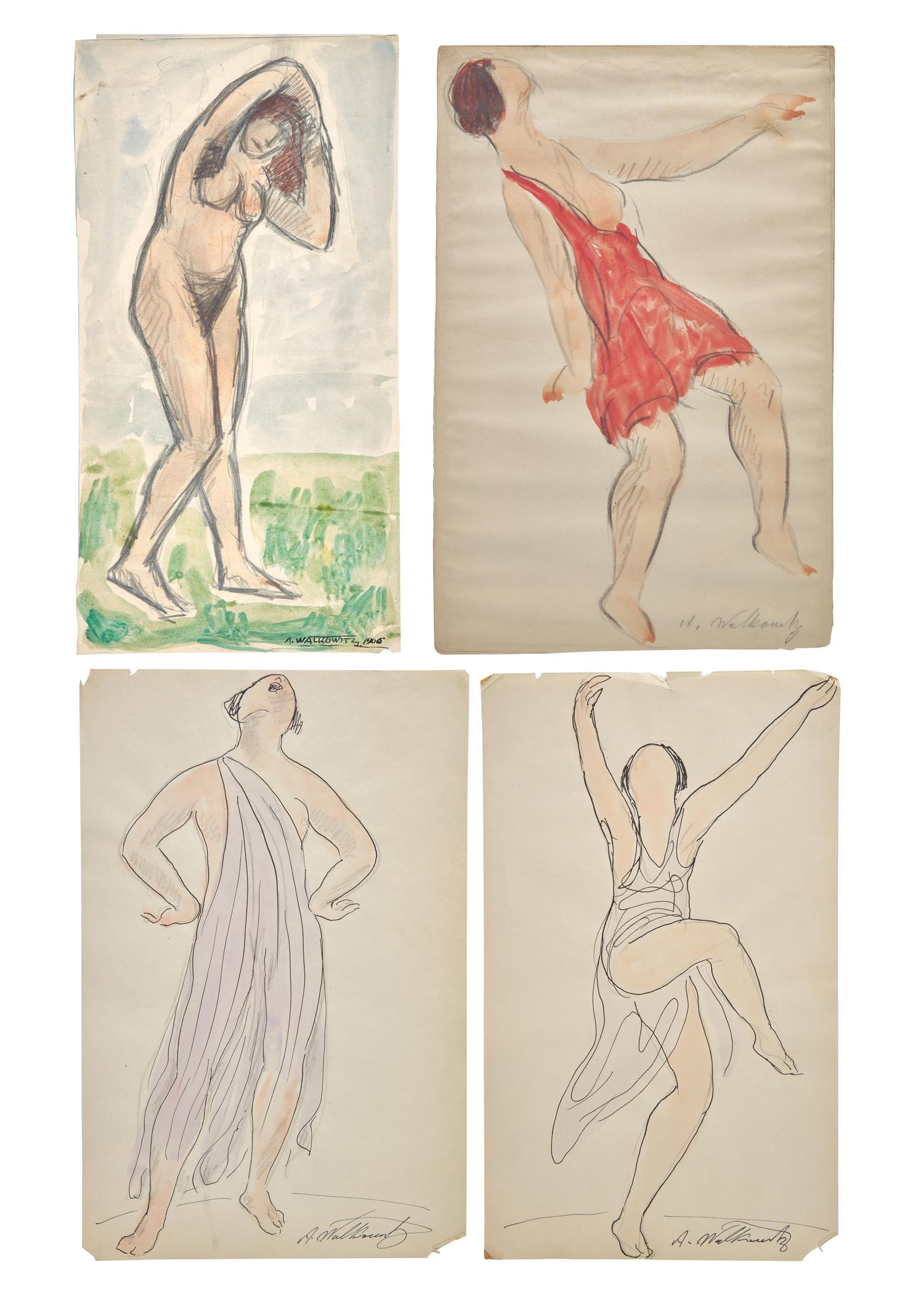 Four Works: The Red Dancer; together with Two Sketches of Isadora Duncan, and Nude in a Landscape (Eve), circa 1906 (4)