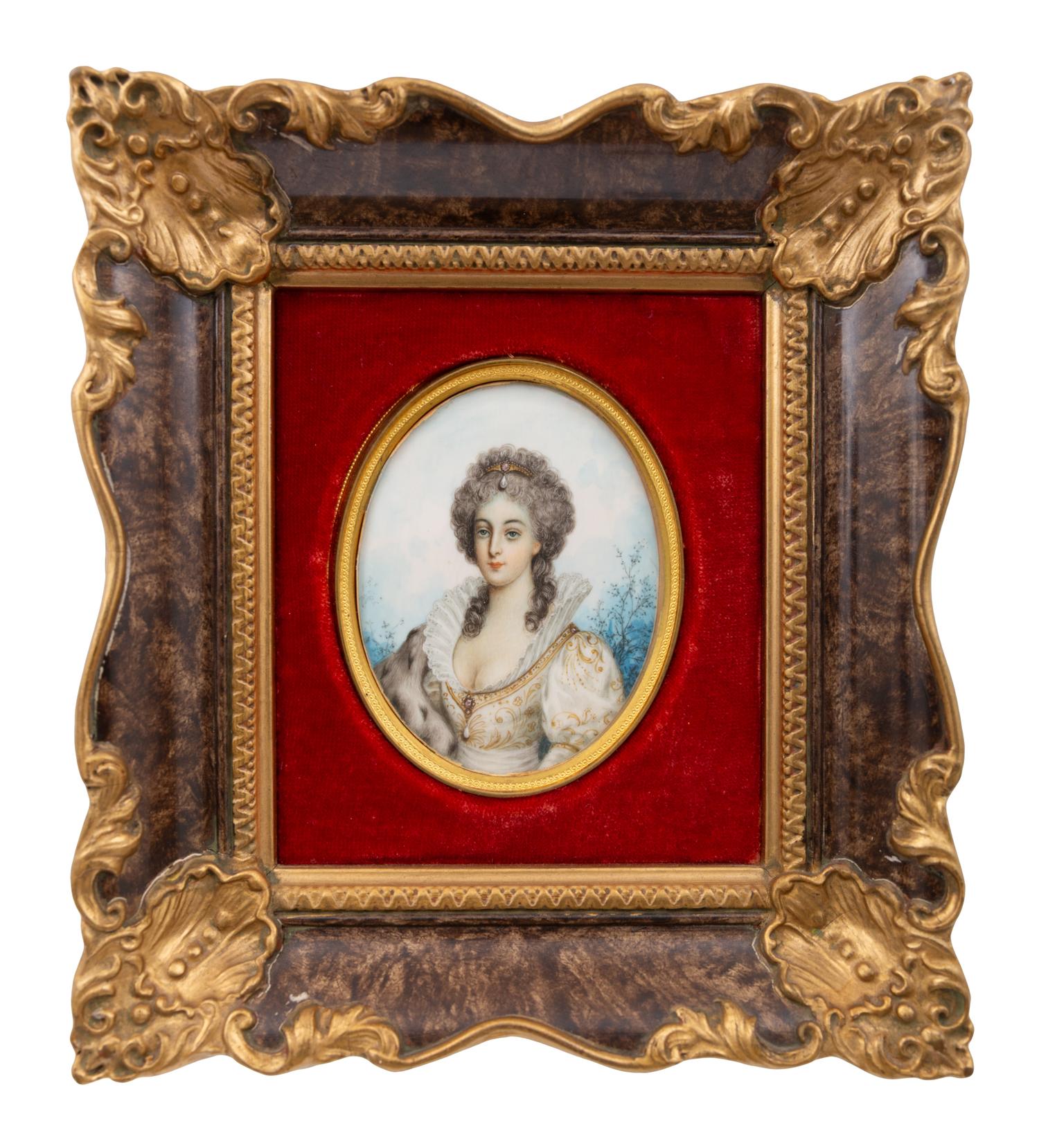 A Collection of Nine Framed Italian Miniature Portraits