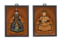 A Pair of Chinese Reverse Painting on Glass Ancestor Portraits — 20TH CENTURY