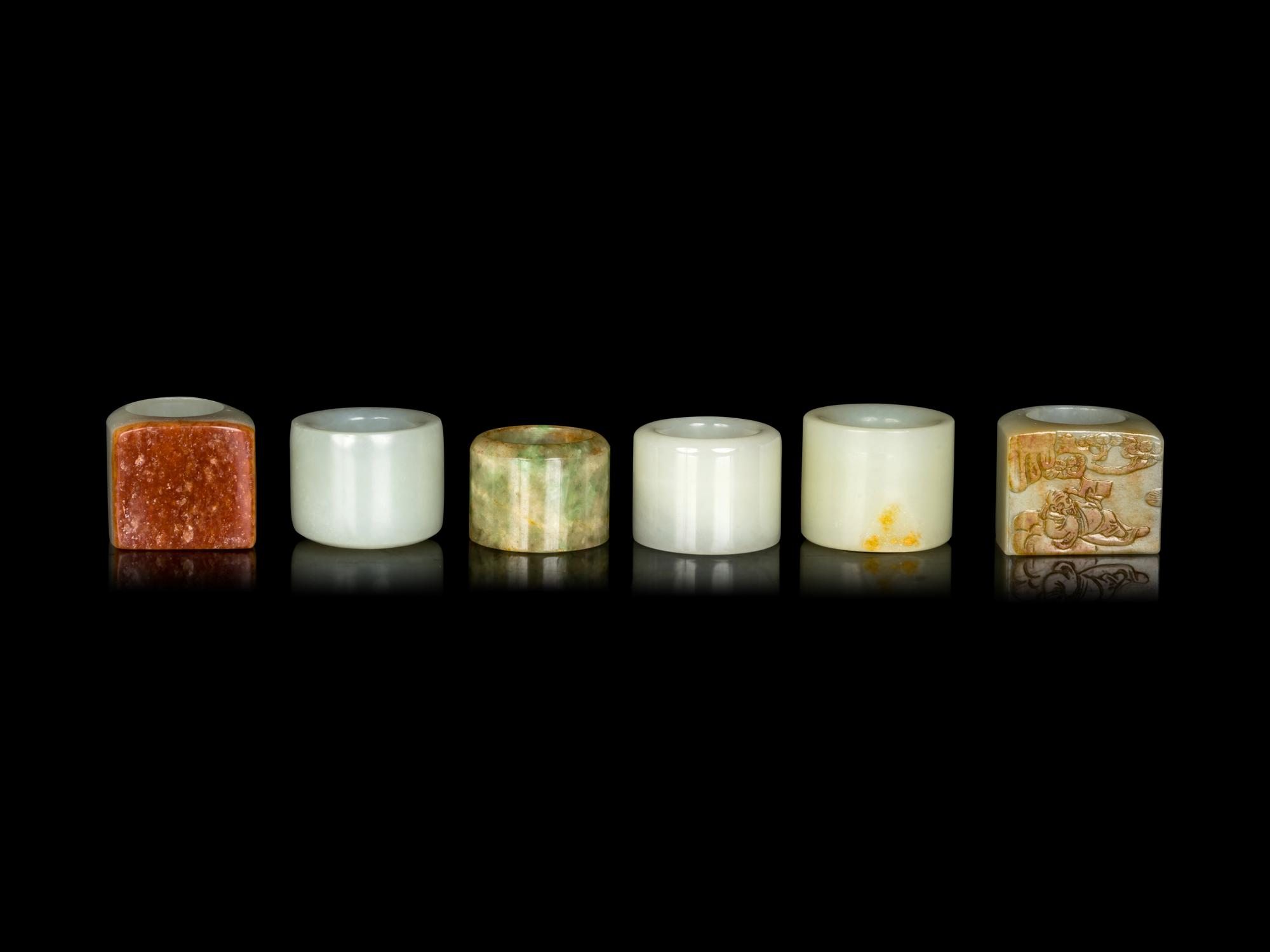 Six Chinese Jade Archer's Rings