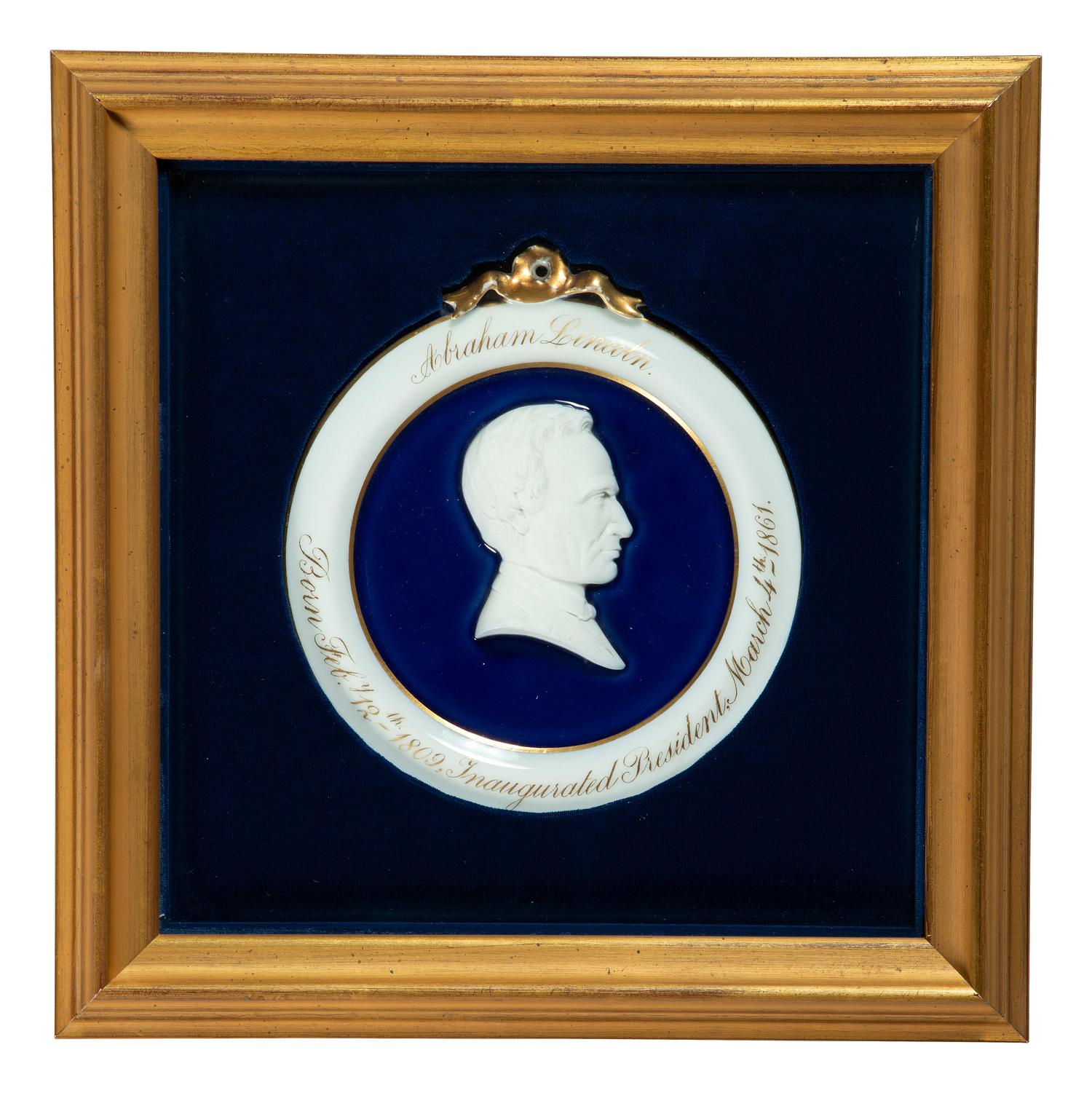[LINCOLN, Abraham (1809-1865)]. Porcelain bas-relief inaugural wall plaque, ca 1861.