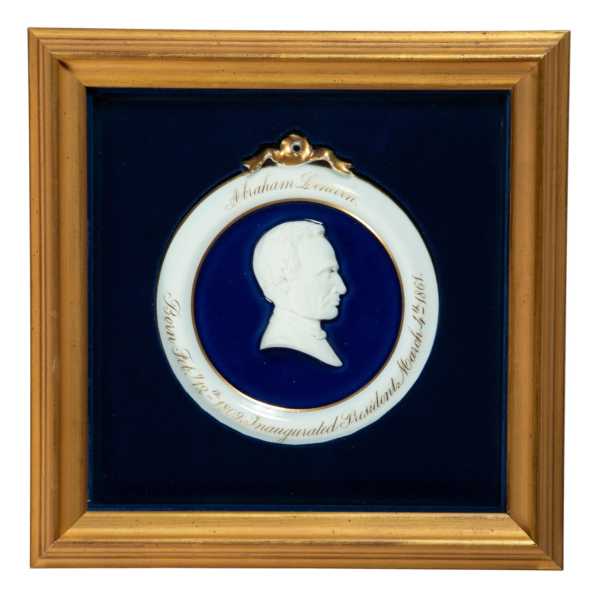[LINCOLN, Abraham (1809-1865)]. Porcelain bas-relief inaugural wall plaque, ca 1861.