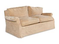 A Contemporary Velvet-Upholstered Two-Cushion Sofa