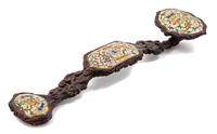 A Chinese Cloisonne Inset Carved Hardwood Ruyi Scepter Length 22 1/2 inches. — 19TH/20TH CENTURY